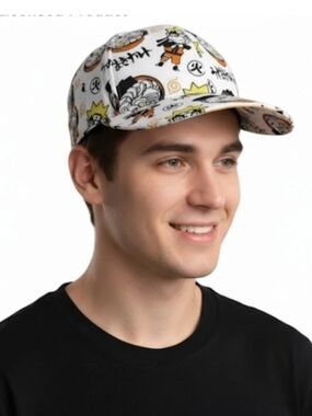 Naruto White Graphic Baseball Cap with Cartoon Print